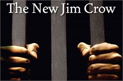 [ai] Close-up of hands gripping prison bars with the title "The New Jim Crow" prominently displayed at the top. The scene conveys themes of incarceration and societal issues.